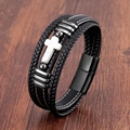 Détail du bracelet multicouche en cuir tressé avec croix en pierre et fermoir magnétique - Fermoir Noir-Croix Blanche