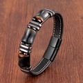 Bracelet pour homme en cuir et perles œil de tigre avec fermoir magnétique noir - Cuir Noir Oeil de Tigre Fermoir Magnétique Noir (Style-10)