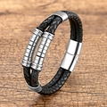 Vintage double-layer black braided leather bracelet with stainless steel magnetic clasp - White