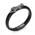 Bracciale da uomo in pelle nera intrecciata con testa di tigre e chiusura magnetica - Stile Tigre Canna di Fucile