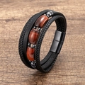 Détail du bracelet en cuir multicouche pour hommes avec pierres œil de tigre et fermoir noir - Style Oeil de Tigre Rouge Marron (款式-4)