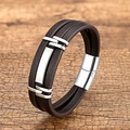Mehrlagiges braunes Lederarmband für Herren mit poliertem Magnetverschluss aus Stahl - Silberton & Braunes Leder