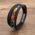 Bracelet multicouche en cuir tressé pour homme avec pierres œil de tigre et fermoir noir - Style Oeil de Tigre Trois Couleurs Jaune Rouge Sombre (款式-1)
