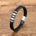 Bracelet homme en cuir noir tressé double rang avec perles en métal et fermoir magnétique - Noir et Blanc