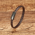 Men's braided leather bracelet with black and brown cord and dark grey magnetic clasp - Black/Dark Brown Braided - Black Clasp
