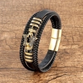 Multilayer black leather bracelet with golden Star of David and magnetic clasp - Gold Blue Hexagram (Gold-1)