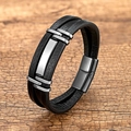 Herenarmband van dubbellaags zwart gevlochten leer met zilveren en gunmetal magneetsluiting - Zwartkleurig & Zwart Leer