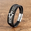 Detail of multi-layer leather bracelet with star charm and stainless steel magnetic clasp - Silver White Star (Silver-2)