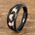 Détail d'un bracelet multicouche en cuir noir avec perles roses et fermoir magnétique - Style Perles Roses (Style-7)