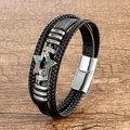Multilayer black leather bracelet with star anchor charm and magnetic steel clasp - Silver Multi-Color Star (Silver-3)