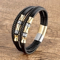 Heren meerlaagse leren armband met roestvrijstalen magneetsluiting en gouden accenten - Goud Zilver Tweekleurige Stijl (Stijl-5)