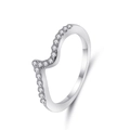 Detail of wave-shaped silver ring featuring a curved line of shimmering cubic zirconia - US 7 / Silver
