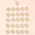 Collana con ciondolo a cuore traforato dorato con 26 lettere e strass scintillanti - Lettera O (Catena Inclusa) / Oro