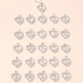 Vista dettagliata dei ciondoli a cuore con lettere in argento e diamanti incastonati - Lettera N (Catena Inclusa) / Argento