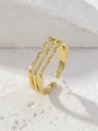 Verstellbarer goldener Ring im Doppel-Lagen-Design mit glitzernden rosa Zirkonia-Steinen - Dreilagige Strass-Reihe (Stil 9) / Gold