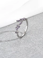 Macro detail of silver leaf ring with purple marquise cut crystals and polished finish - Silver Base All Purple