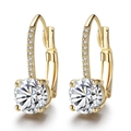 Elegant 18K gold plated sunflower earrings with brilliant round cut crystals and lever-back - Gold / White Zirconia
