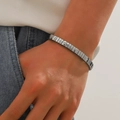 Silver stainless steel elastic bracelet with diamond-encrusted links for men on wrist - Vertical Striped Linked (Style 2)