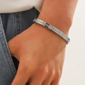 Minimalist silver stainless steel stretch bracelet with round cubic zirconia inlay - Full Row Rhinestone Style (Style 1)