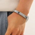 Silver stretch bracelet for men with rectangular links and embedded crystal accents - Black Accent Style (Style 5)