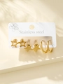 Détail d'un lot de trois boucles d'oreilles dorées en acier avec étoiles et anneaux - Ensemble de 3 Paires Pendentif Pentagramme (Style 7)