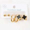 Ensemble de trois paires de boucles d'oreilles en acier inoxydable avec trèfle doré - Ensemble de 3 Paires Trèfle Noir et Or (Style 5)