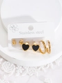 Ensemble de trois paires de boucles d'oreilles en acier inoxydable avec cœurs noirs - Ensemble de 3 Paires Pendentif Cœur Noir (Style 9)