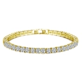 Classic gold tennis bracelet with brilliant round-cut zircons and secure folding clasp - Single Row / Gold