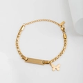 Golden stainless steel chain bracelet with rectangular nameplate and butterfly charm - 15+5(cm) / Gold (Butterfly Charm)