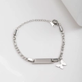 Silver stainless steel bracelet featuring an engravable ID plate and butterfly charm - 15+5(cm) / Silver (Butterfly Charm)