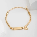 Golden stainless steel chain bracelet with engravable bar and crown charm detail - 15+5(cm) / Gold (Crown Charm)