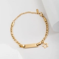 Gold stainless steel ID bracelet with heart star charm and engraved S.STEEL tag - Gold (Star Charm)