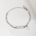 Silver stainless steel bracelet with rectangular bar and hollow star charm detail - Silver (Star Charm)