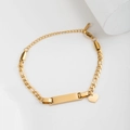 Golden Figaro chain bracelet with engravable bar plate and heart pendant for women - Gold (Heart Charm)