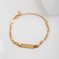 Polished golden stainless steel ID bracelet with adjustable link chain and bar - Gold (No Charm)