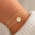 Bracciale a doppio strato in acciaio inossidabile dorato con ciondolo lettera A - Lettera A(A) / Oro
