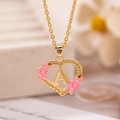 Collana a cuore dorata con lettera A e fiori in smalto rosa su catena sottile - Lettera A / Oro