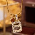 Iced-out 18K gold letter B necklace with crystal apple pendant and zircon stones - B Style (b)