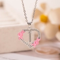Collana a cuore in argento con fiori di smalto rosa e ciondolo con lettera I lucida - Lettera I / Argento