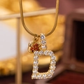 Golden snake chain necklace with zircon-paved letter D and red pomegranate pendant - D Style (d)