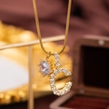 Luxuriöse goldene Schlangenkette mit Zirkon-Sonnenblume und C-Buchstaben-Anhänger - Buchstabe C