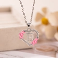 Collana cuore argento con ciondolo lettera B e dettagli in smalto rosa - Lettera B / Argento