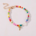 Kleurrijke kralenarmband met witte hartkraal en gouden kruishanger variant - Letter T Stijl (B2504240890)