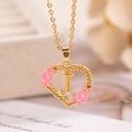 Collana con pendente a cuore dorato, lettera J e fiori in smalto rosa dettagliati - Lettera J / Oro