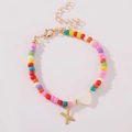Kleurrijke kralenarmband met schelpen hartkraal en gouden letter X bedel met sluiting - Letter X Stijl (B2504240890)