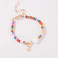 Kleurrijke handgemaakte kralenarmband met wit hartje en gouden letter Z hanger sieraad - Letter Z Stijl (B2504240890)