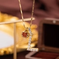 Gold bamboo chain necklace with crystal letter L and red apple charms for women - Letter L