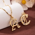 Gold plated copper necklace with zircon letter pendants A and C on a flat chain - Letter C