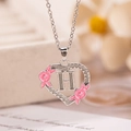 Collana a cuore argento con pendente lettera H e dettagli di fiori in smalto rosa - Lettera H / Argento