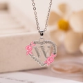 Collana con ciondolo a cuore argento con fiori in smalto rosa e lettera W - Lettera W / Argento